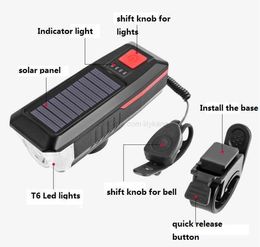 LED USB Rechargeable Bike Light Headlight Solar Energy Front Light Waterproof cycling safety warning lights Bicycle accessories equipment