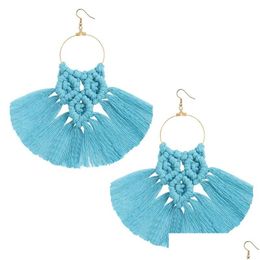 Dangle Chandelier Boho Ethnic Colorf Tassel Earrings Handmade Cotton Thread Fringed Knotted Pendant Earring For Women Jewellery Drop Dhtah