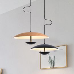 Pendant Lamps Nordic Designer Led Lamp Black Wood Grain For Table Dining Room Kitchen Office Desks Decor Suspension Lusters Luminaires