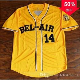 Xflsp GlaC202 Will Smith #14 Bel-Air Academy Baseball Jerseys Men Stitched Yellow The Fresh Prince of Bel-Air