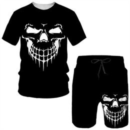 Tracksuits Summer New Punk Skeleton 3D Printing Sleeve Track Clothing Gothic Graphic Fashion T-shirt Beach Short Shirt Men's Set P230603