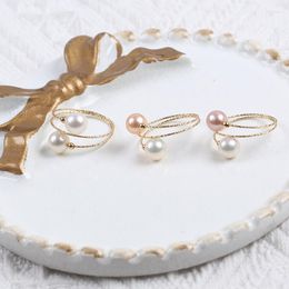 Cluster Rings Exquisite 6mm Round Freshwater Pearl 18k Gold Ring