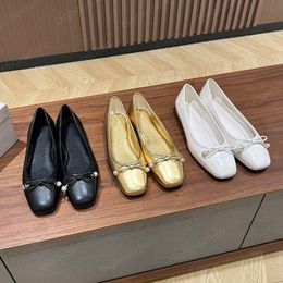 Luxury designer ladies ballet flat shoes fashion platform pearl decoration black nappa leather flat shoes bow outdoor casual loafers sheepskin boat shoes