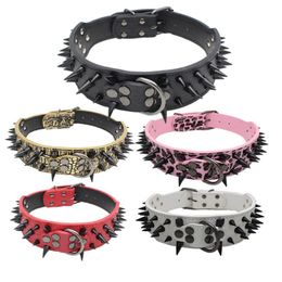 Collars Sharp Spiked Studded Leather Dog Collars Adjustable Antibite Collar Necklace For Medium Large Dogs Accessories