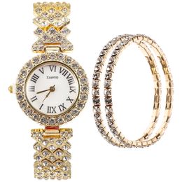 Womens Watches 2 Pcs Quartz Watch Bracelet Girls Shiny Remembrance Gifts Fashion Crystals Lady Grace 230602
