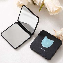 Makeup Tools Korean Ins Style Black Printed Mini Makeup Mirror Portable Foldable Hand-held Makeup Mirror HD Double-sided Mirror J230601