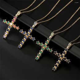 Pendant Necklaces Mafisar 2023 Trendy 8 Colors CZ Zircon Cross High Quality Gold Color Copper Necklace For Women Christian Jewelry