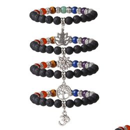 Beaded 7 Chakra Energy Natural Stone Elastic Yoga Beads Bracelet Buddhism Tree Of Life Pendant Charm Jewelry 4 Styles Drop Delivery Dhlgi