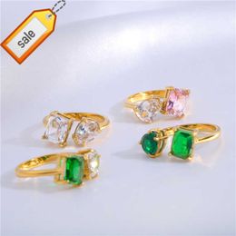 Stone Not Fall Custom 18K PVD Gold Clear Big Cubic CZ Adjustable Stainless Steel Ring Fashion Jewellery