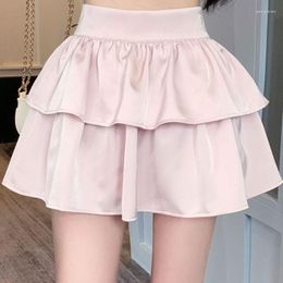 Skirts Sweet Solid Colour Mini Short Skirt Female Korean High Waist Patchwork Puffy Woman 2023 Summer Sexy Ruffles Tiered