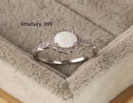 Cluster Rings Real 925 Sterling Silver Engagement Ring Boho Female Small White Fire Opal Minimalist Crystal Round Wedding For Wome3018463