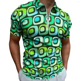 Men's Polos Retro Square Casual Polo Shirts Geometric Print T-Shirts Male Short-Sleeved Custom Shirt Summer Y2K Oversized Clothing Gift Idea