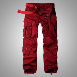 Pants 2022 Autumn Korean Style Washing Wine Red Cotton Overalls Pants Men Casual Loose Multipocket Cargo Pants for Men,2842