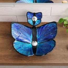 Butterfly Creative Glass Waterfall Washbasins Garden Hotel Toilet Kitchen Bathroom Sinks Vanity Washing Table Basins KS13