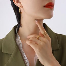 Hoop Earrings Personalised Embossed U-Shaped Ear Clip Titanium Steel 18K Gold Plating Ins Style For Women European And American Stree