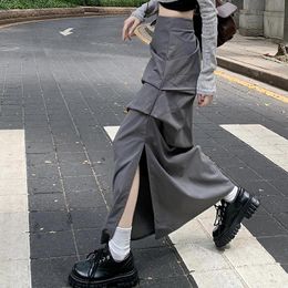 Capris Ruched High Waist Y2k Long Skirt for Women Split Vintage Fairycore Grunge Anklelength Cargo Skirts Holiday Maxi Skirt Outfits