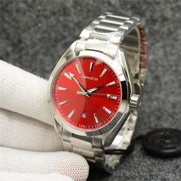 Aqua 150M Style Red Dial Watch 41mm Automatic Mechanical Stainless Steel Glass Back Sports Sea Mens Watches Steel Stainless Strap Terra