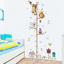 Wall Stickers Cartoon Animals Lion Monkey Owl Elephant Height Measure Sticker For Kids Rooms Growth Chart Nursery Room Decor Art 230603