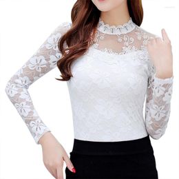 Women's Blouses Hollow Out Lace Blouse Embroidery Shirt Ladies Tops M-XXXL Crochet Long Sleeve Bottoming Shirts Women DD1433