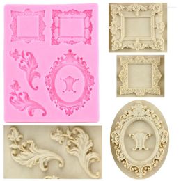 Baking Moulds Vintage Mirror Frame Silicone Moulds Baroque Relief Border Fondant Mould Cake Decorating Tools Chocolate Candy Epoxy Resin