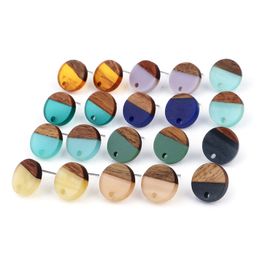 6PCs/lot Natural Wood Effect Resin Ear Post Resin Round Stud Earrings For Women DIY Making Accessories Earrings Jewellery 14mm