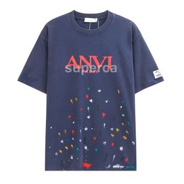 Unsiex T Shirt Designer Lanvis Shirt Hand-painted Ink Splash Graffiti Letters Loose Shirts Round Neck Oversized Athleisure Tees 757