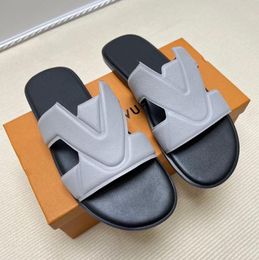 Designer Mens Leather Letter Slippers Flat Heel Slippers Flip-flops Slipper Designer Male Sliders Beach Shoes Home Outdoor Slides Sandals Size 38-45