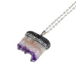 Pendant Necklaces Natural Slice Geode Druzy Stone Necklace 2023 Rhinestone Paved Charms Chain Raw Amethysts Women