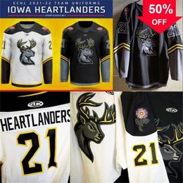 Mag Mit ECHL 2021-22 Iowa Heartlanders New Uniforms Jersey Custom Mens Womens Youth Home Away Hockey Jersey White Black