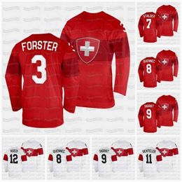 C2604 C202 Switzerland 2022 Winter Hockey Jersey 2 Santeri Alatalo 3 Sarah Forster 6 Yannick Weber 7 Lara Stalder Kaleigh Quennec 9 Shannon Sigrist