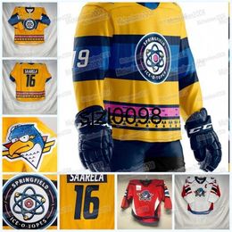 Sj98 Custom Springfield Thunderbirds AHL Hockey Jersey Matthew Peca Sam Anas Nathan Walker Scott Perunovich Hugh McGing Logan Brown Josh