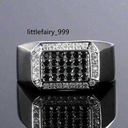 Wedding Rings Trendy Male Small Square White Zircon Ring Silver Color Stone For Men Couple Black Resin Engagement