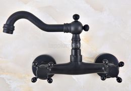 Bathroom Sink Faucets Basin Oil Rubbed Bronze Wall Mounted Kitchen Faucet Dual Handle Swivel Spout Cold Water Tap Tnf812