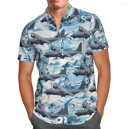 Men's Casual Shirts Plane Print Short Sleeve For Men Loose Cardigan Button Plus Size Hawaiian Style Summer 2023 Ventilated Shirt Q46