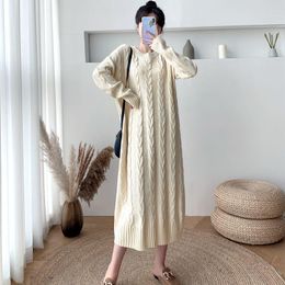 Casual Dresses Women 2023 Autumn Winter Fashion Solid Knitted Long Sweater Dress Female O-Neck Sleeve Twist Vestidos C492