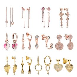 925 Silver Fit Pandora Earrings Rose Gold and Gold Love Daisy Series Earrings, Fan Earrings Fine Earrings Jewelry