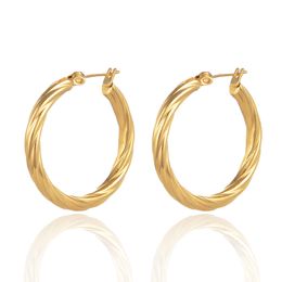 UhBinyca 18k Gold Plated Twist Hoop Earrings Women Simple Waterproof Stainless Steel Ear Ring Hypoallergenic Jewellery Pendientes