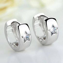 Hoop Earrings Trendy Small Circle With Star Cubic Zirconia Crystal Silver Colour Fancy For Women Wedding Jewellery