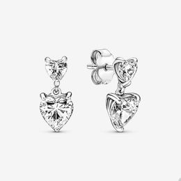 Double Heart Sparkling Stud Earrings for Pandora 925 Sterling Silver Wedding Jewellery designer Earring Set For Women Girls Crystal Diamond earring with Original Box
