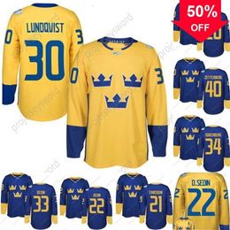 Mag Mit 2016 World Cup Team Sweden Hockey Jerseys Lundqvist Markstrom Ekman larsson Sedin Eriksson Steen Backstrom Silfverberg Custom Hockey Jerseys