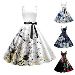 Casual Dresses Vintage Cocktail For Women Sleeveless Knee Length Retro A Line Flared Swing Formal Prom Party Easter