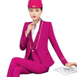 Women's Two Piece Pants Formal Novelty Professional Women Business Suits OL Styles Ladies Office Stewardess Uniforms Blazers Set Spring