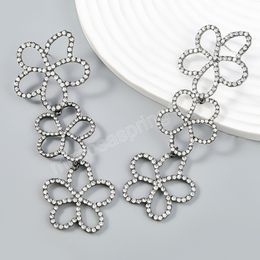 Fashion Metal Hollow Rhinestone Flower Earrings Women's Classic Trend Dangle Earrings Banquet Jewellery Accessories