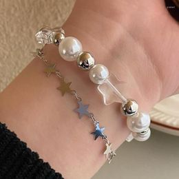 Charm Bracelets Y2k Vintage Crystal Star Pentagram Pearl Beaded Bracelet For Women Sweet Aesthetic Harajuku Fashion Jewellery Gift