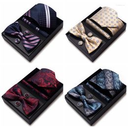 Bow Ties 6pcs Tie Set Box Luxury Men Necktie Fashion Bowtie Cufflinks Gift Handkerchief Mens Wedding Groomsmen Accessories