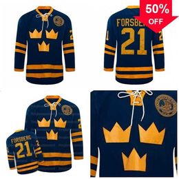 Mag Mit #21 Peter Forsberg Jersey Team SWEDEN Ice Hockey Jerseys embroidered 100% Stithed Blue Custom Your Name & Number