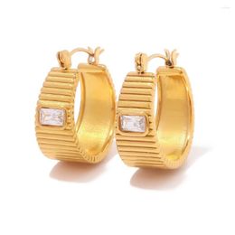 Hoop Earrings Chunky Square Zircon Inlaid Women Stud 18K Gold Plated Stainless Steel Statement Fashion Jewelry Sets