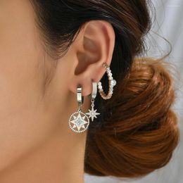 Hoop Earrings 3pcs/set Trend Personality Star Drop Earring For Women Silver Color Cartilage Piercing Ear Jewelry Wholesale