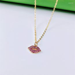 Pendant Necklaces 2023 Trendy -Sexy Red Lips Necklace Ladies Rhinestone Jewelry Sexy Style Gold Color Chain Necklacs For Party Gifts