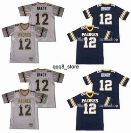 qq88 12 Tom Brady Jerseys Junipero Serra Padres High School Football Jersey Stitched Blue White Size S-XXXL